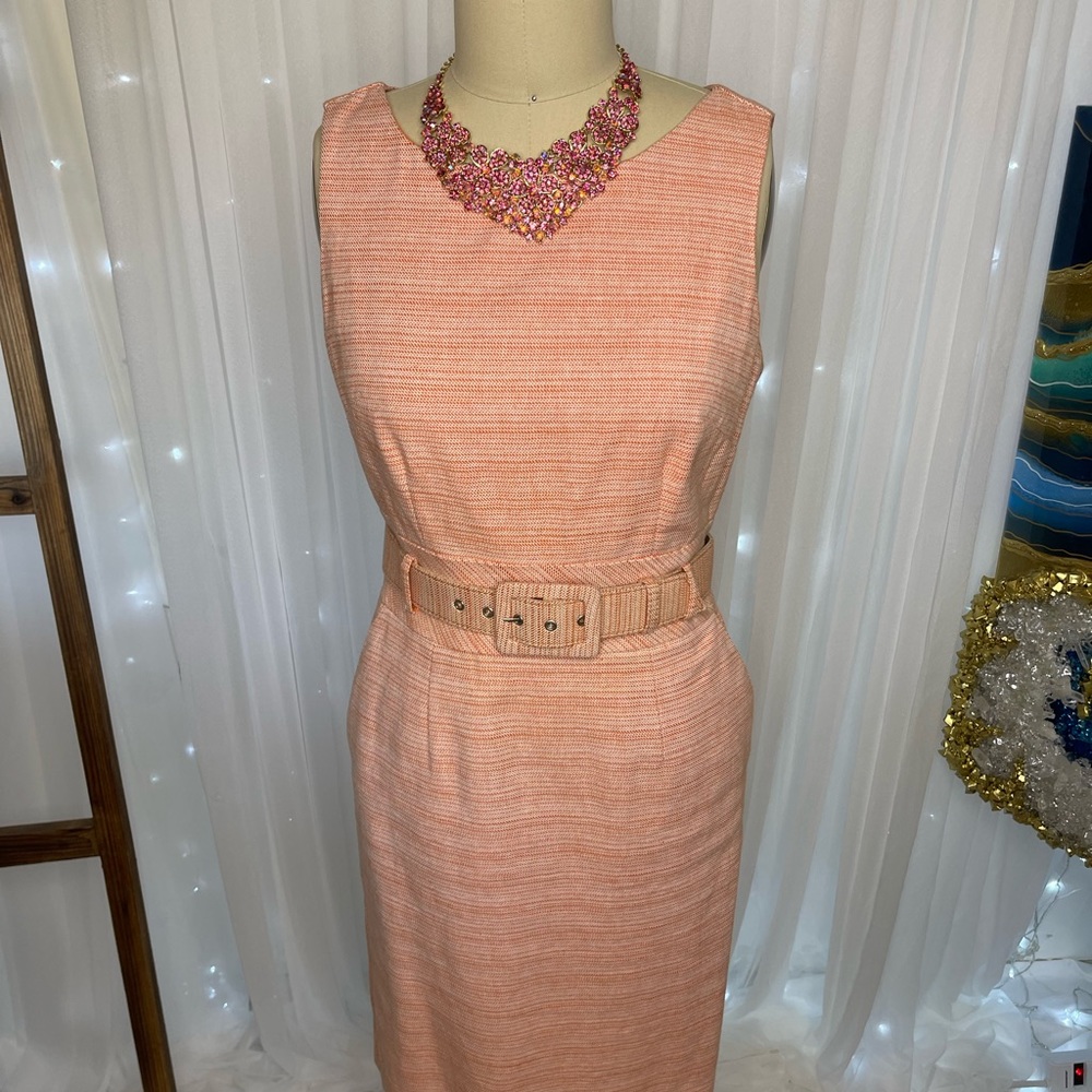 NWOT Banana Republic Orange & White Creamsicle Tweed Sheath Dress w/belt